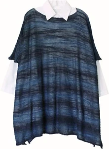 ESKANDAR Indigo Navy Knit Sweater KAFTAN PONCHO Nylon Mohair Fine Merino O/S - Imagen 1 de 4