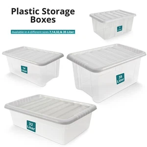 Clear Plastic Storage Boxes with Lids Stackable Box Home Office Kitchen UK Made - Picture 1 of 45