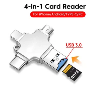 4 In 1 Memory Micro SD Card Reader For iPhone iPad Android Mac PC Camera Type C - Picture 1 of 11