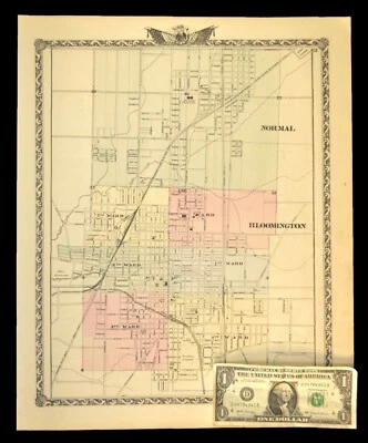 ca 1876 BLOOMINGTON Illinois Map of NORMAL Plat Map Chicago Alton & St Louis RR - Image 1 of 4