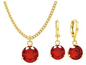 Original 18KT vergoldet Schmuck Set rund funkelnd feuerrot Edelsteine Geschenkbox - Bild 1 von 6