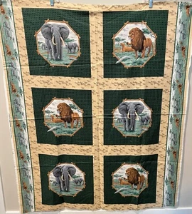 Safari Animal Wildlife Lions Elephants Pillow Quilt Panel 6 Squares Cranston VIP - Picture 1 of 4