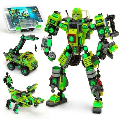 Robot Mech Building Blocks STEM Toy Glow in the Dark 3 in 1 Gift For Boys Kids - Image 1 of 4