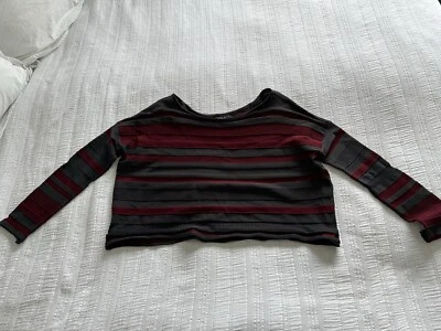 Top Pullover Sarah Pacini Gris Rojo Rayas Recortado Cuadrado Talla Única  Foto 1 de 4