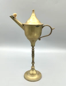 Vintage Brass Genie Oil Lamp with Lid 9" tall x 5-1/2" has wick, unused - Picture 1 of 9