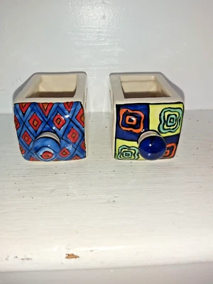 A SET OF TWO MINI HANDMADE CERAMIC INDIAN DRAWERS/PLANTERS - Image 1 of 4