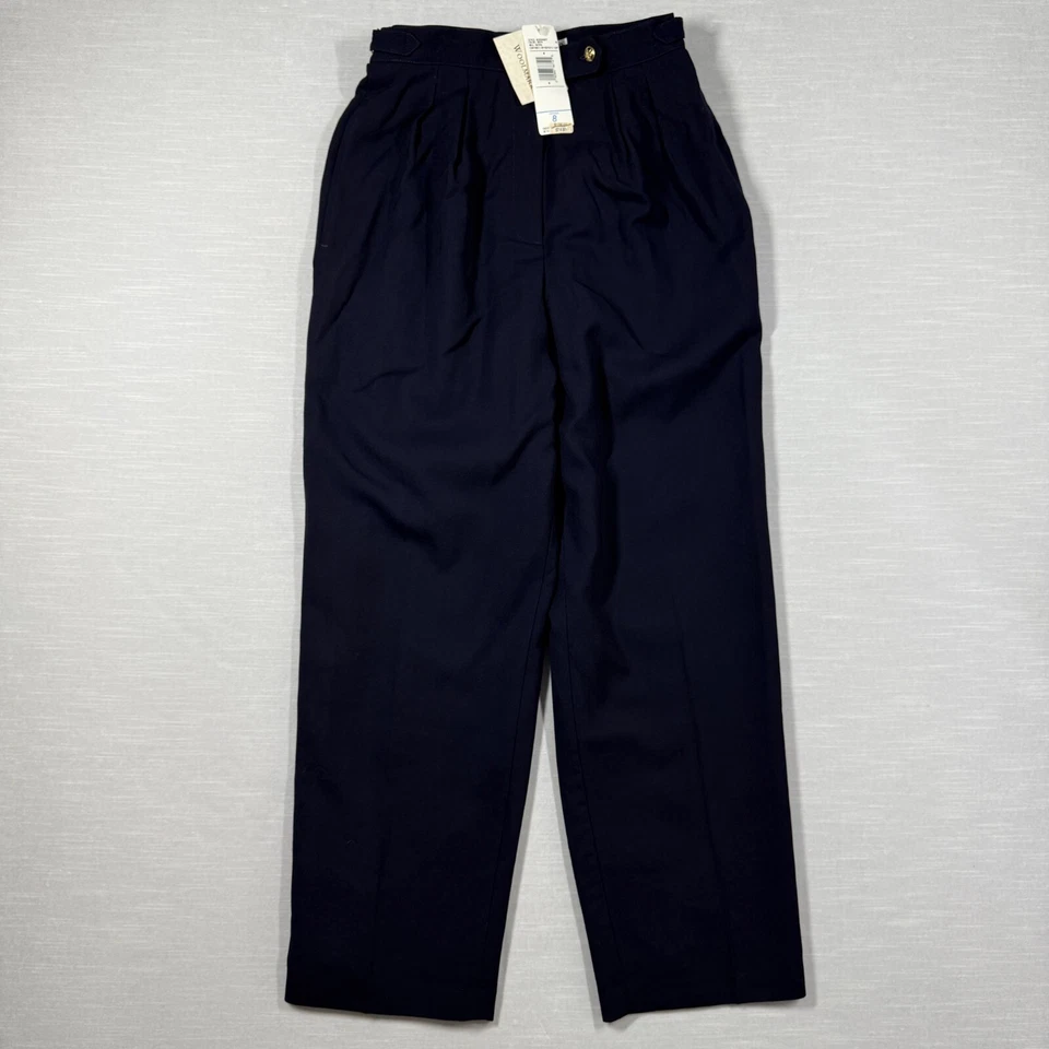 Pantalones de Colección JH Coleccionables para Mujer 8P Azul Marino Lana Plisada Dinero Antiguo Inventario Muerto Foto 1 de 4