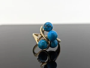 Juego de racimo de diamantes turquesa de 14 k anillo bypass cuentas turquesa esfera bola racimo - Imagen 1 de 6