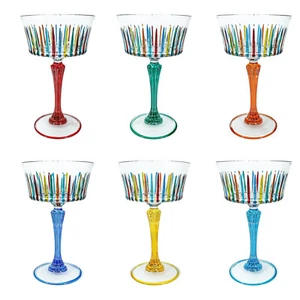 Set of Six 6 Murano Champagne Wine Glass Handmade Painted Multi 17cm - Picture 1 of 9
