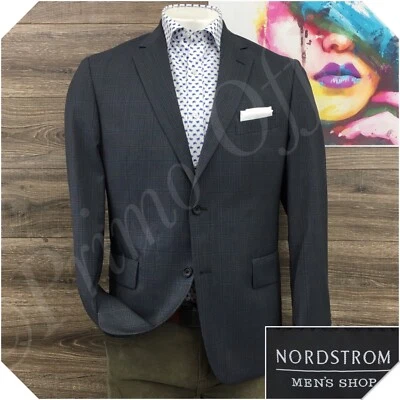 NORDSTROM Mens Blazer Sport Coat Casual Jacket Size 44R Gray Check Wool Suit - Image 1 of 4