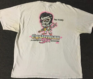 Vtg 90s Elvis Oysterman Faded Distress Shirt XXL Skull Funny Racing Grunge Biker