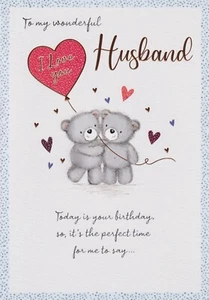 HUSBAND BIRTHDAY GREETING CARD 9"X6" CUTE BEARS - Picture 1 of 2