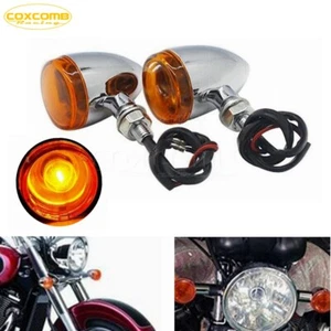Chrome Bullet LED Turn Signal Light Universal For Harley Chopper Honda Yamaha - Picture 1 of 9