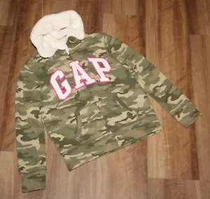 NEW! GAP Kids Girl's SIZE MED 8/10 Sherpa Lined Camo Logo Sweatshirt Hoodie - Picture 1 of 4