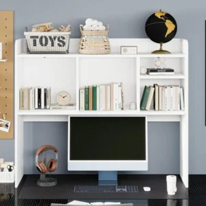 Desktop Bookshelf, High-Capacity Wood Desk Hutch Organizer with 5 Shelves, White - Picture 1 of 9