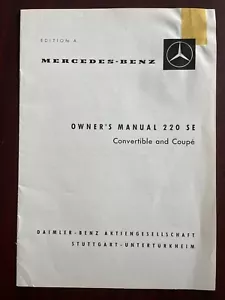 Mercedes Benz 220 SE Conv't/Coupe Owners Manual Ed. A (1959) - Picture 1 of 6