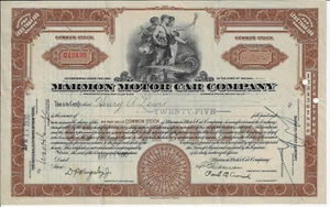 INDIANA 1930 Marmon Motor Car Company Stock Certificate - Picture 1 of 2