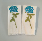 Vtg Trophy Cannon Mills Hand Towels With Blue Rose Applique - Set Of 2