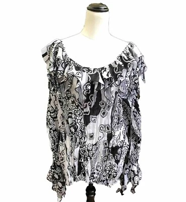 Kaelyn Max Size 2XL Top Womens White & Black Ruffled Bell Sleeve Blouse - Image 1 of 4