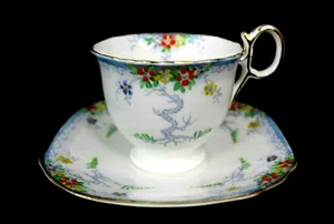 Sutherland Bone China Tea Cup and Square Saucer #1404 Tree Floral - Picture 1 of 6