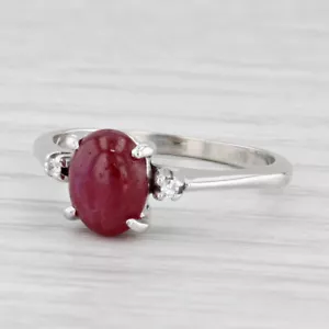 Vintage Ruby Cabochon Diamond Ring 14k White Gold Size 6.25 - Picture 1 of 10