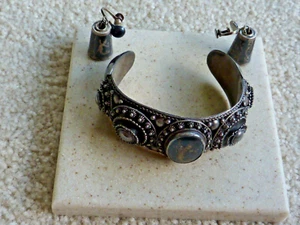 Vintage SIAM Sterling Silver Niello Dancer Bracelet and Earrings - Picture 1 of 15