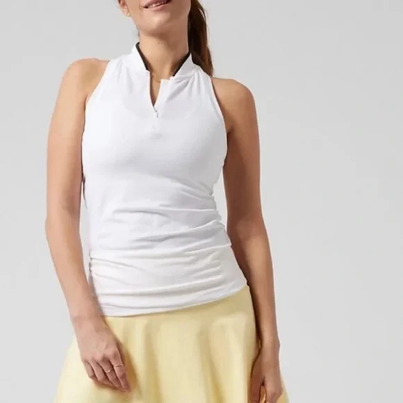 Athleta L Bright White Momentum Polo Tank Run Golf Tennis Unstinkable