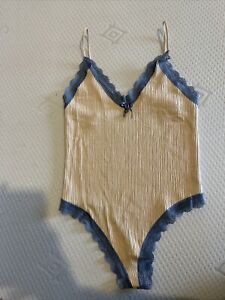 Urban Outfitters Out From Under Lace Trim Bodysuit Size M BNWOT Beige Blue