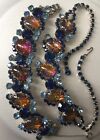 Juliana Set Blue Rhinestone & Foil Backed Stones Wide Bracelet & Necklace Great!