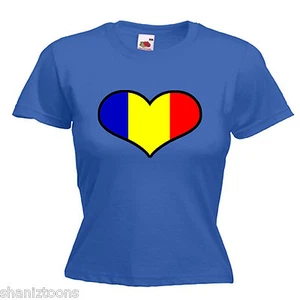 Romania Love Heart Flag Ladies Lady Fit T Shirt 13 Colours Size 6 -16  - Picture 1 of 11