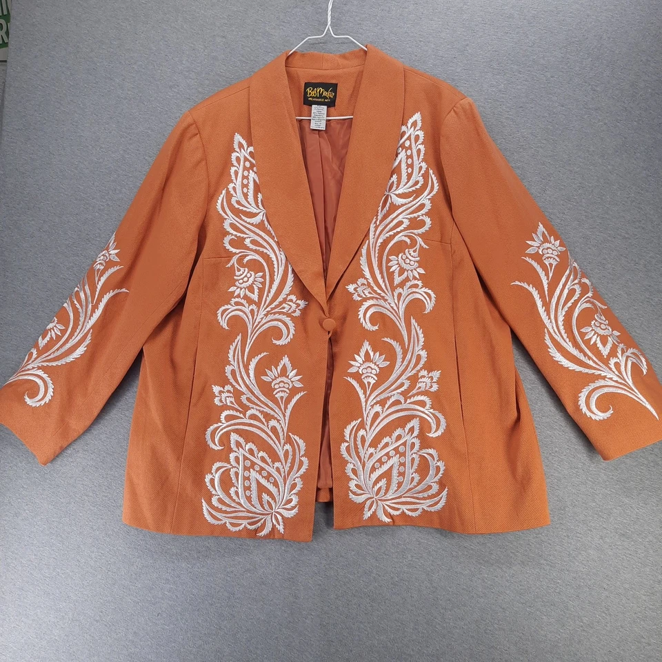 Chaqueta Bob Mackie Mujer 1X Naranja Blanco Bordado Floral Boho Blazer Art Deco Foto 1 de 4