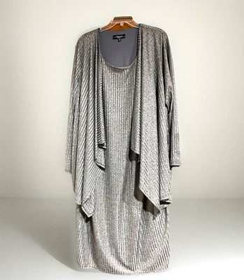 Vestido chaqueta midi en cascada gris plateado 18W R&M Richards. Excelente estado. Foto 1 de 4