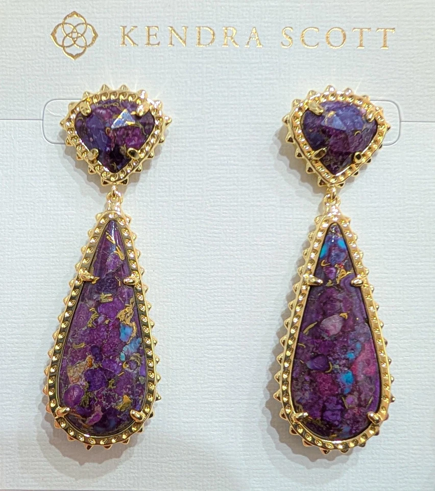 New KENDRA SCOTT Women's 593 Bronze Veined Purple Turquoise Payton Drop Earrings - Image 1 of 4