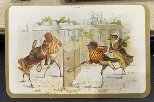 Antique Victorian Postcard Anthropomorphic Robbin Birds Playing Tennis Sports!!! - Picture 1 of 4