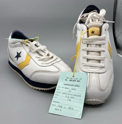 Vintage Converse Road Star sneakers samples NOS sz 8 navy yellow leather 1998 - Image 1 of 4
