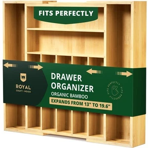Luxury Bamboo Kitchen Drawer Organizer - Silverware Organizer - Utensil Holde... - Picture 1 of 9