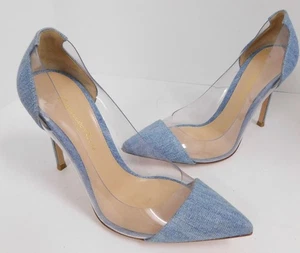 Décolleté Gianvito Rossi blu denim PVC e velluto plexi $810rt taglia 36 - Foto 1 di 6