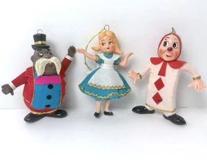 Vintage Alice im Wunderland Ornamente Weihnachten beflockt Blasform 60er Karte Walross 3 - Bild 1 von 24