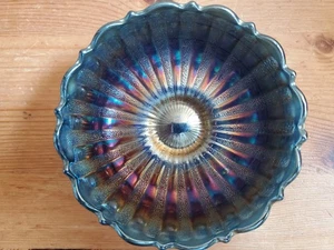 Carnival Glass FENTON ELECTRIC Blue Stippled Rays/Scale Band Bowl - Picture 1 of 9