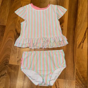 Ruffle Butts Striped Swimsuit Set Ruffle Bottoms Girls Size 5 preppy seersucker - Picture 1 of 4