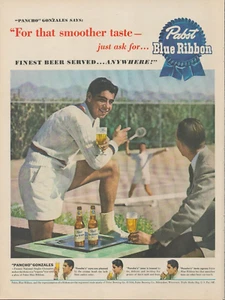 1950 Pabst Blue Ribbon Beer Tennis Pancho Gonzales Smoother Taste Vtg Print Ad - Picture 1 of 1