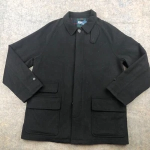 Polo Ralph Lauren Jacket Mens Large Black Wool Leather Trim Coat  Button Zip * - Picture 1 of 18