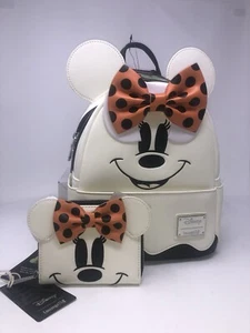 Disney Loungefly Minnie Mouse Halloween Ghost Glow In The Dark Backpack& Wallet - Picture 1 of 14