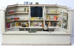 Antique German Dollhouse Tin Shop Glass Cabinets with Contents Miniature 1880's - Picture 1 of 20