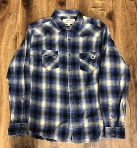 DAMAGED Mens RYAN MICHAEL Western Pearl-snap Plaid Long Sleeve Blue , Size XL - Picture 1 of 9