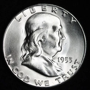 GEM BU UNCIRCULATED UNC MS 1953-S SILVER FRANKLIN HALF DOLLAR BRILLIANT LUSTER - Picture 1 of 2