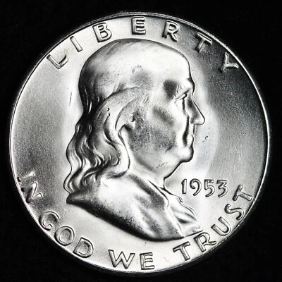 GEM BU UNCIRCULATED UNC MS 1953-S SILVER FRANKLIN HALF DOLLAR BRILLIANT LUSTER - Image 1 of 2