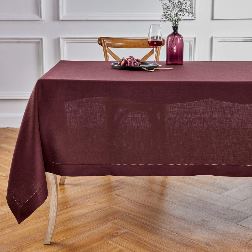 Solino Home 100% Pure Linen Tablecloth Fall Dining Solid Classic Hemstitch New - Image 1 of 1