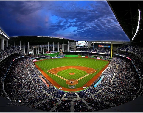 Marlins Park UnSigned 2014 Opening Day Night Time Roof Opened General View Photo Cover