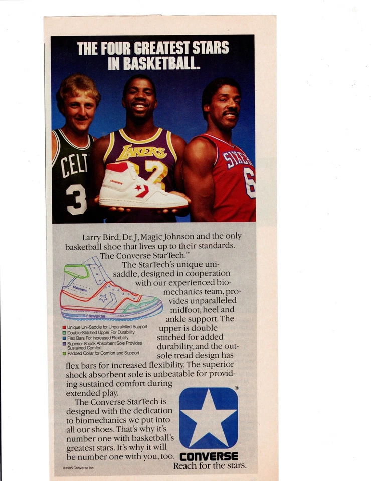 1985 Coverse Sneaker Print Ad ~ Larry Bird Magic Johnson Dr. J Erving NBA HOF - Image 1 of 1